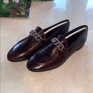 Barneys New York Brown Loafers with Silver Chain